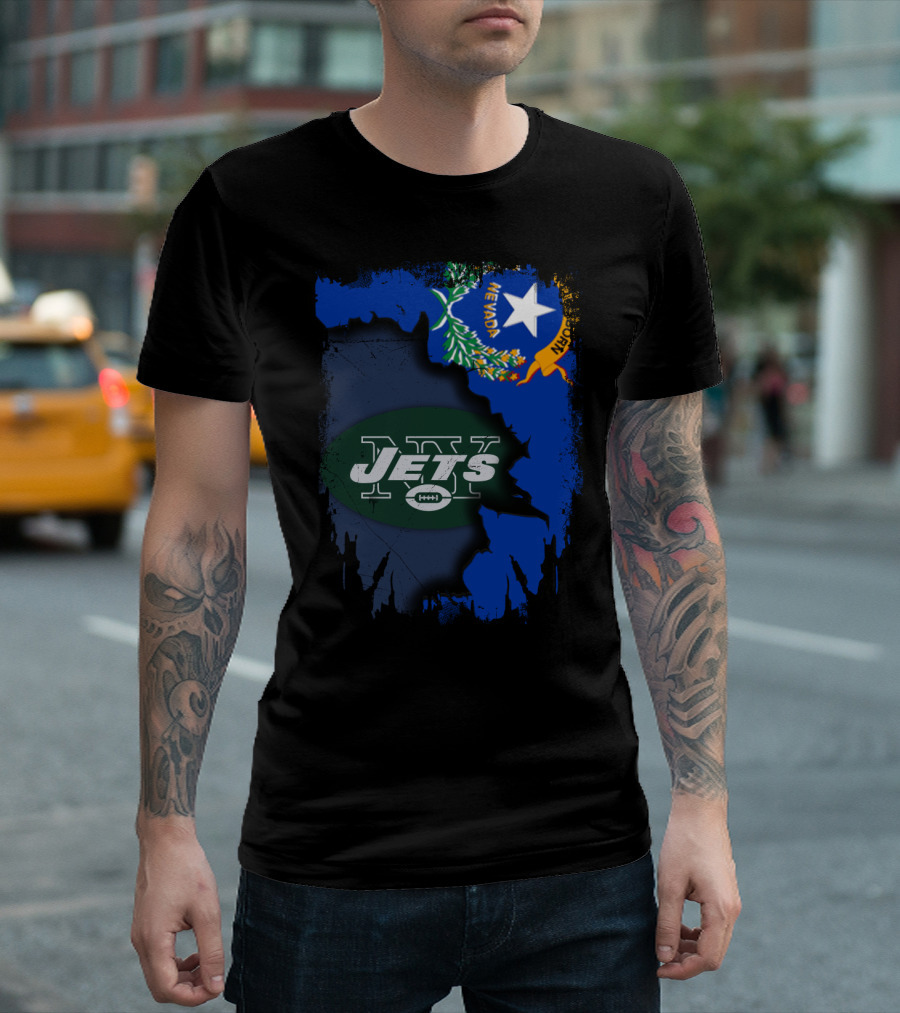 Nevada State Outline with Jets Logo and Flag Elements T-Shirt