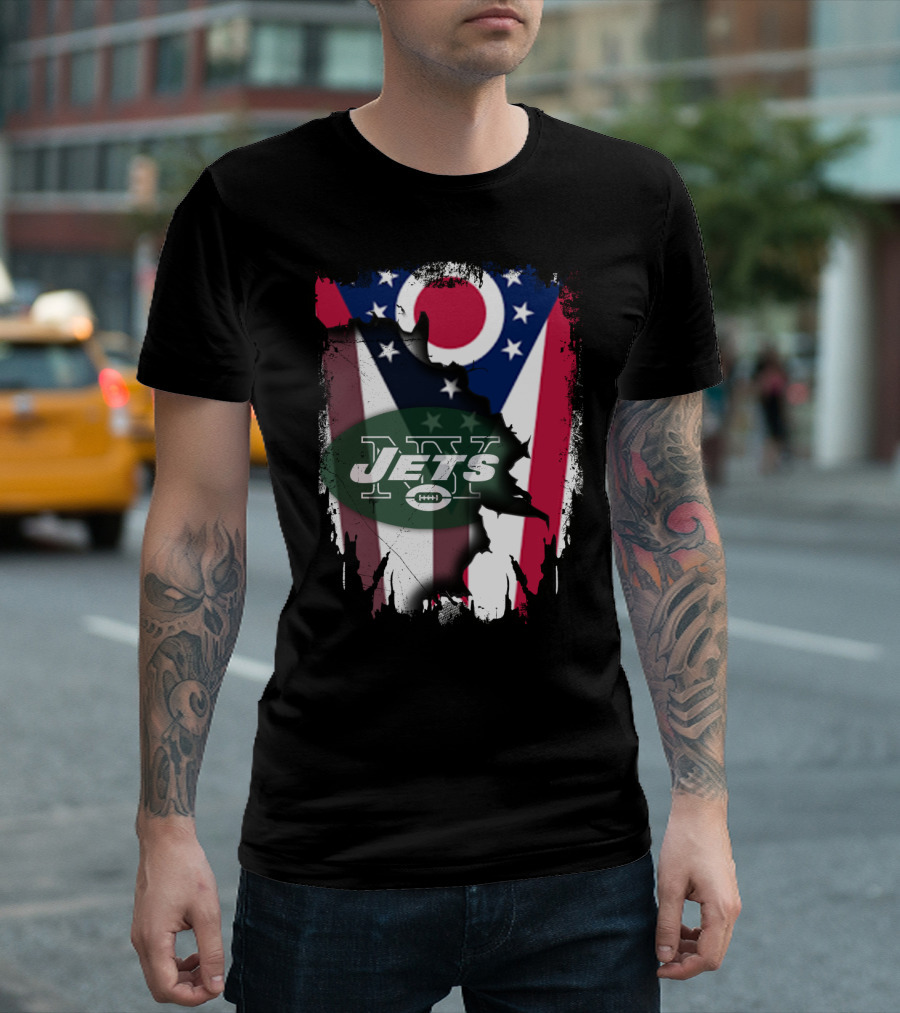 Ohio Flag With New York Jets Logo And Together Ohio T-Shirt