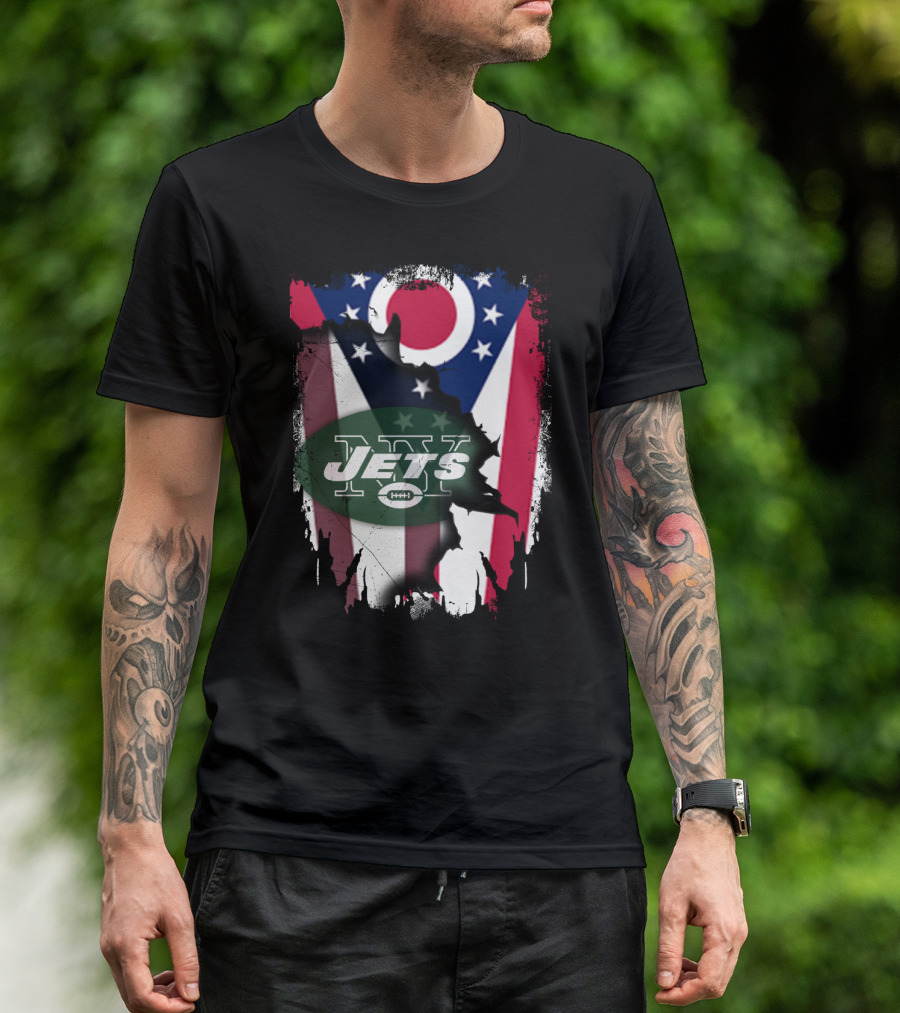 Ohio Flag With New York Jets Logo And Together Ohio T-Shirt