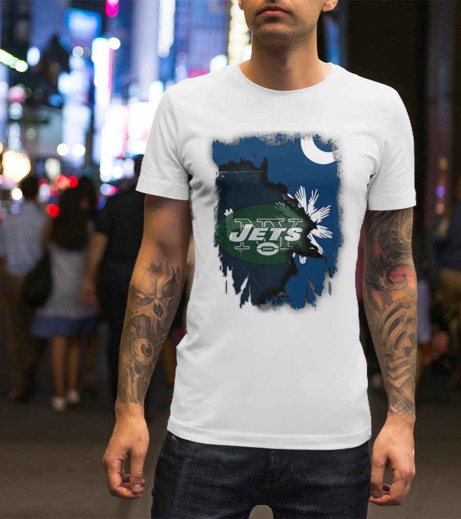 Jets With South Carolina State Flag And Crescent Moon Background T-Shirt