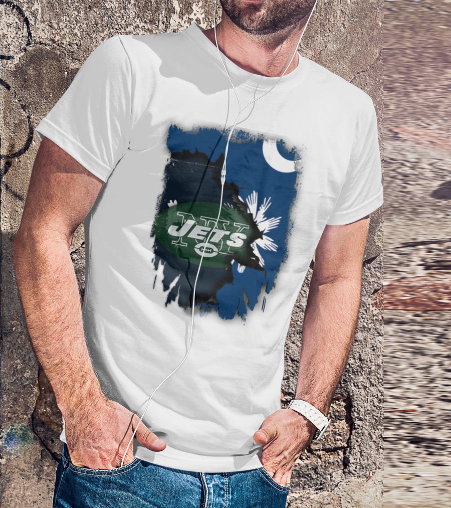 Jets With South Carolina State Flag And Crescent Moon Background T-Shirt