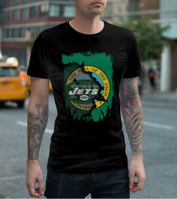 The Seal Of Washington With Jets Logo Overlay T-Shirt