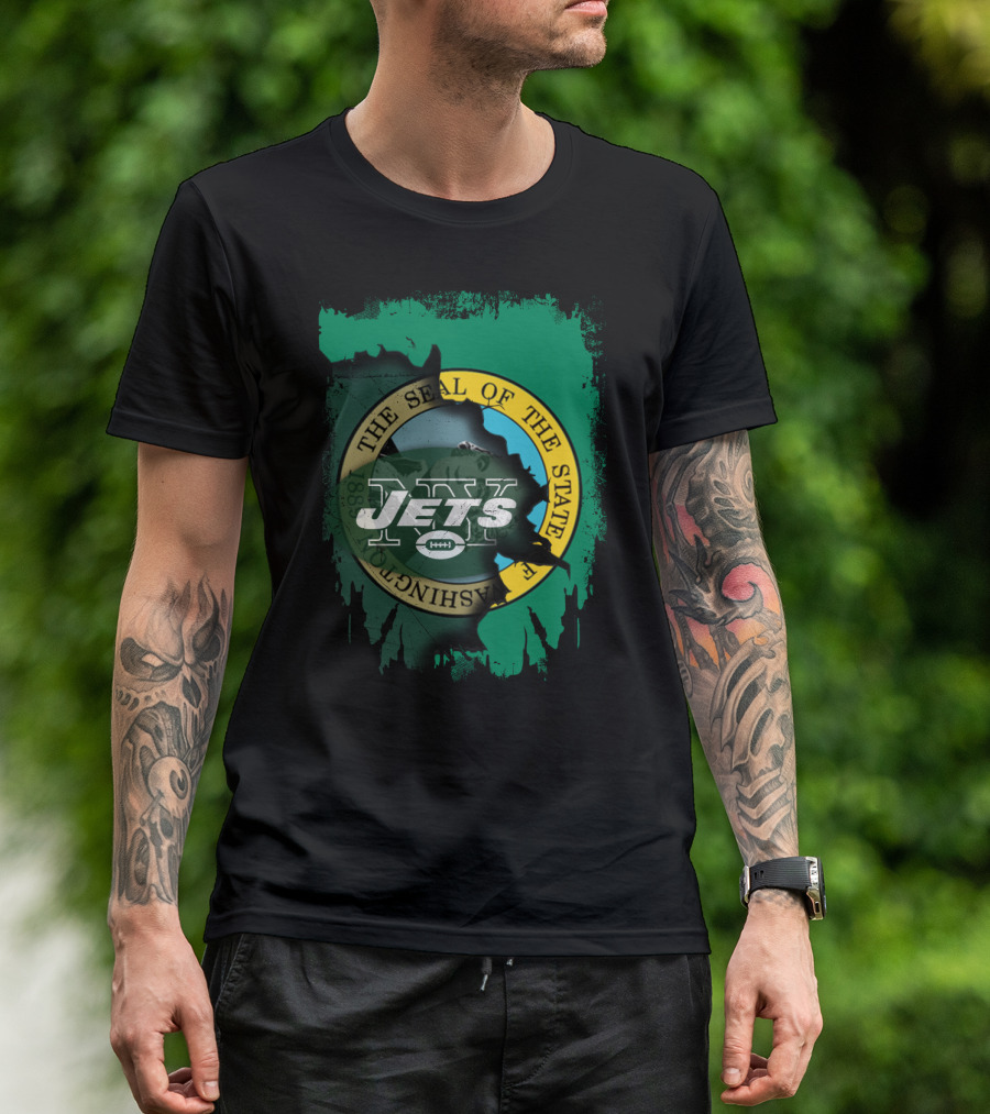 The Seal Of Washington With Jets Logo Overlay T-Shirt