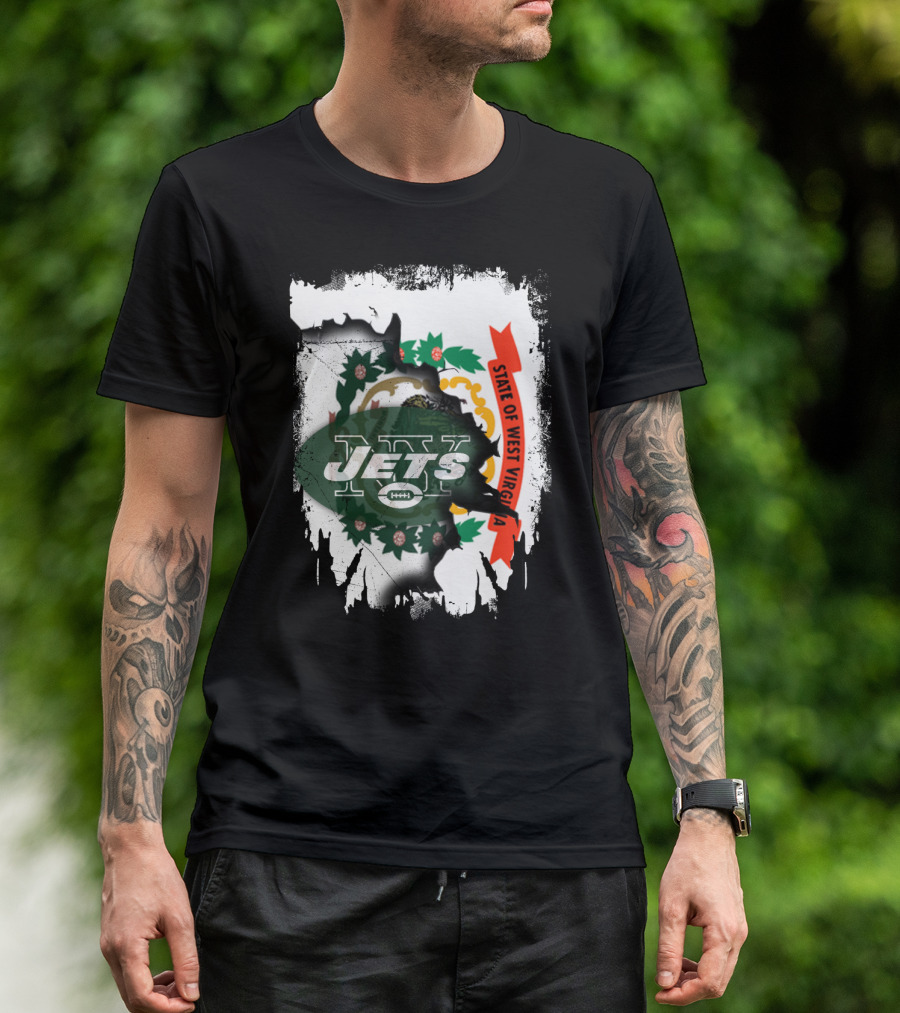 West Virginia State Flag Overlay With Jets Football T-Shirt