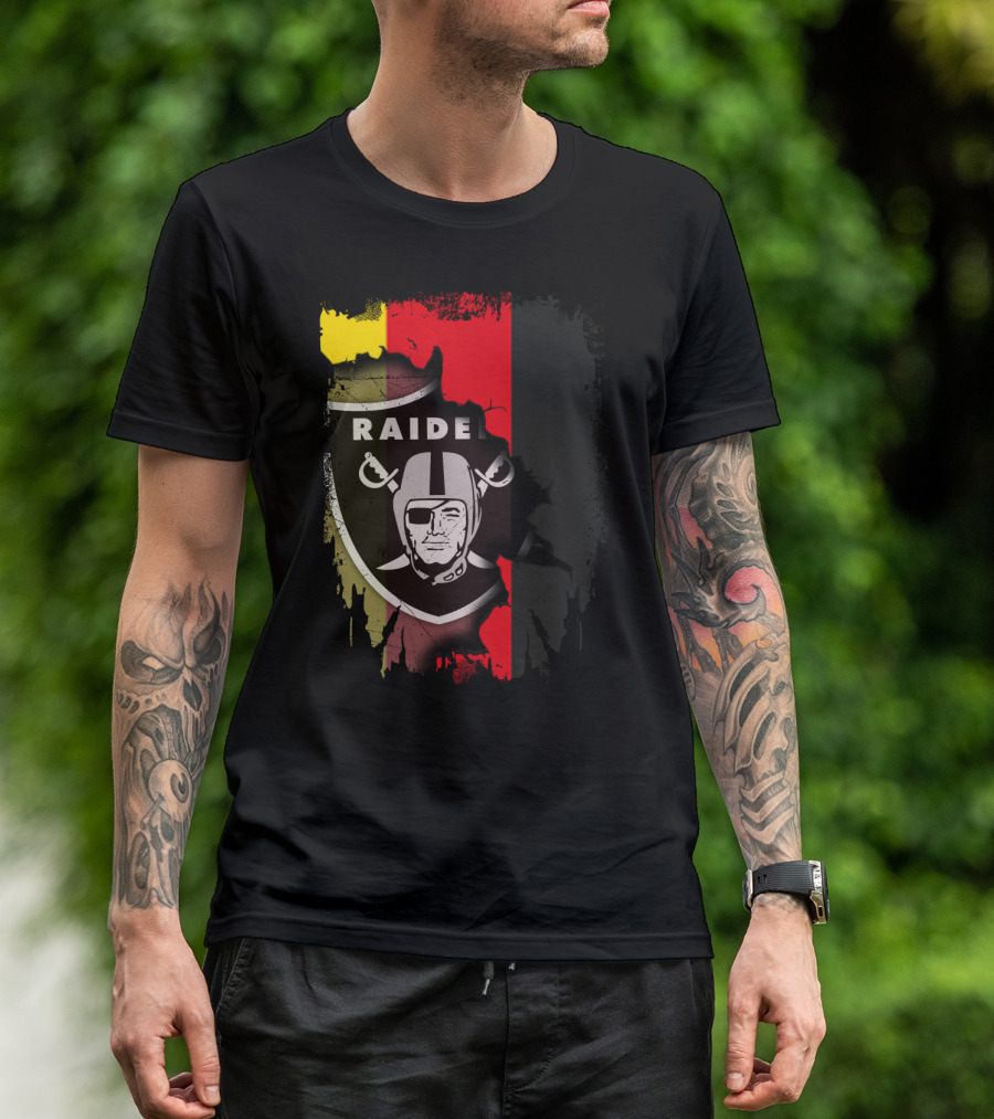Raiders Logo Blended With Germany Flag Colors T-Shirt