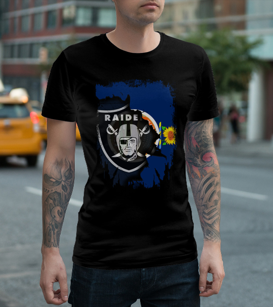 Kansas Sunflower With Raiders Shield Together T-Shirt