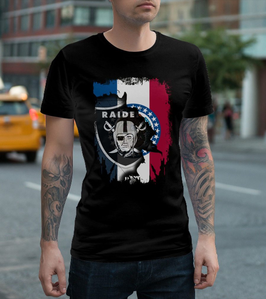 Missouri Flag with Raiders Shield Overlaid T-Shirt