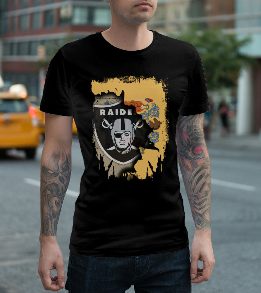 New Jersey Raiders Shield Over State Flag Elements T-Shirt