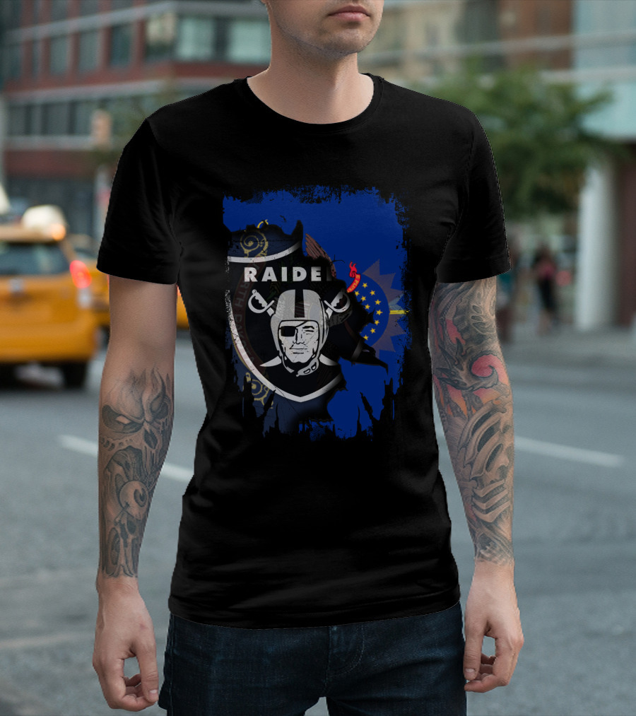 Raider Shield Blended With North Dakota Emblem T-Shirt