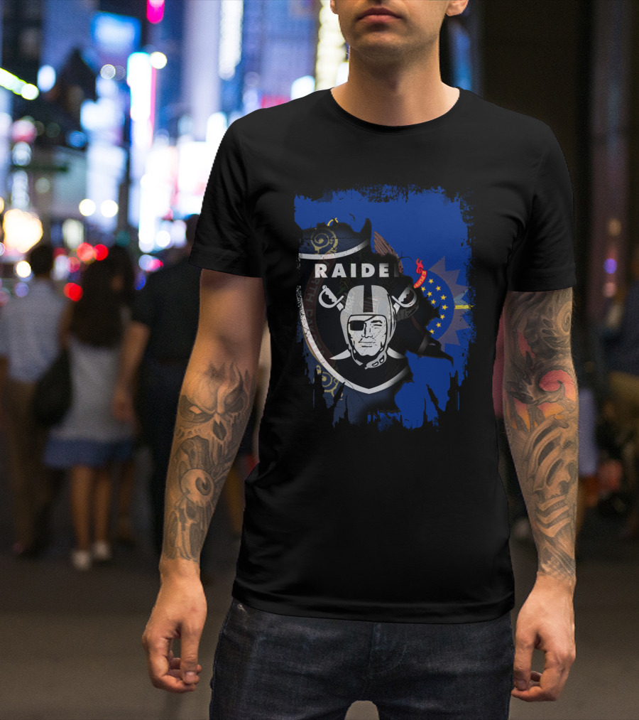 Raider Shield Blended With North Dakota Emblem T-Shirt