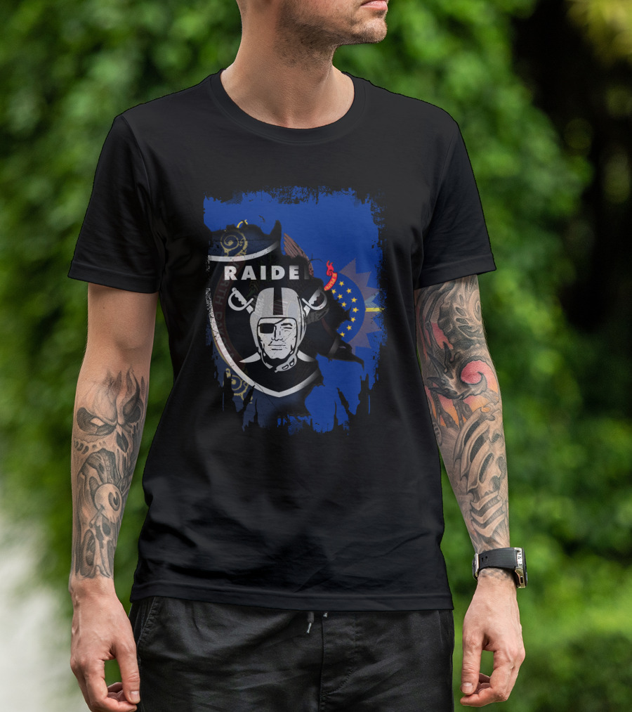 Raider Shield Blended With North Dakota Emblem T-Shirt