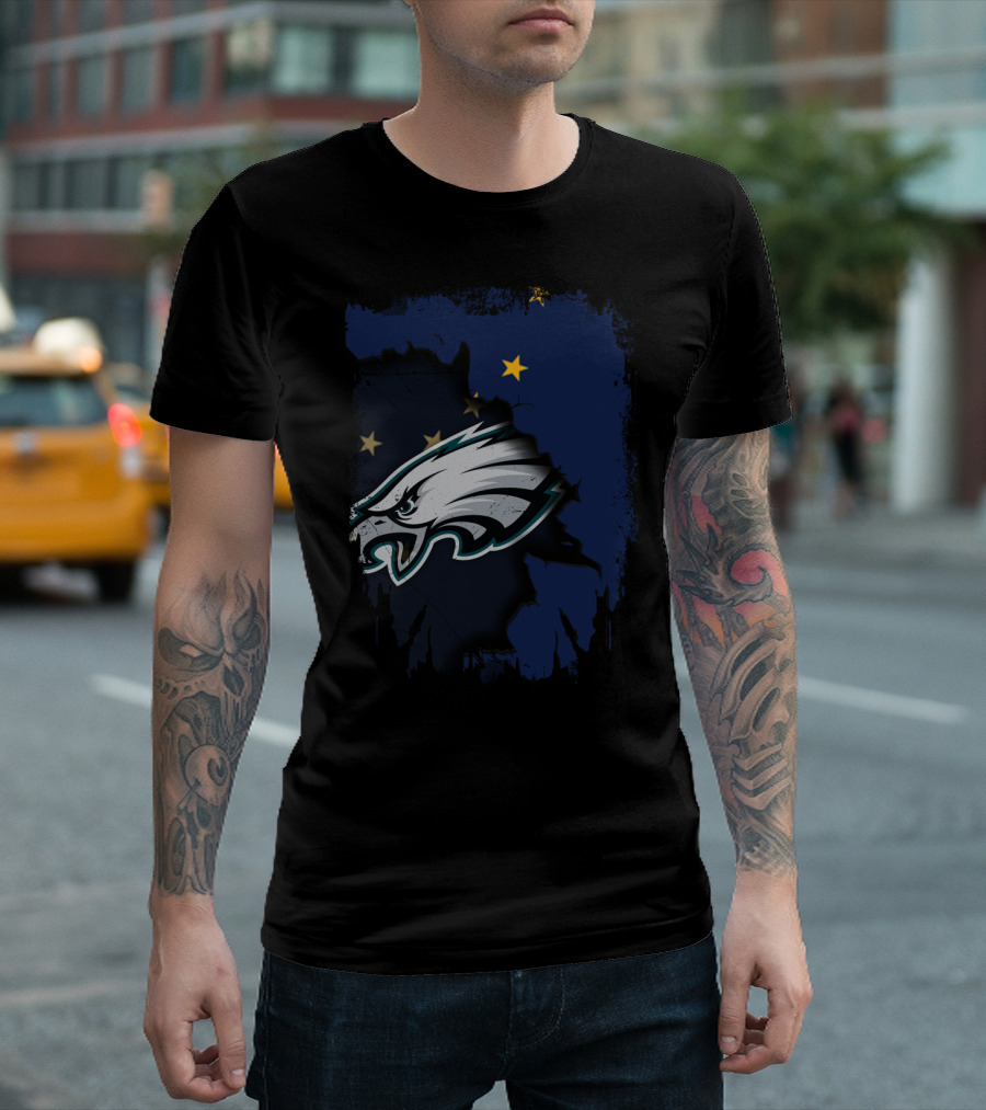 Alaska State Outline With Philadelphia Eagles Logo And Stars T-Shirt