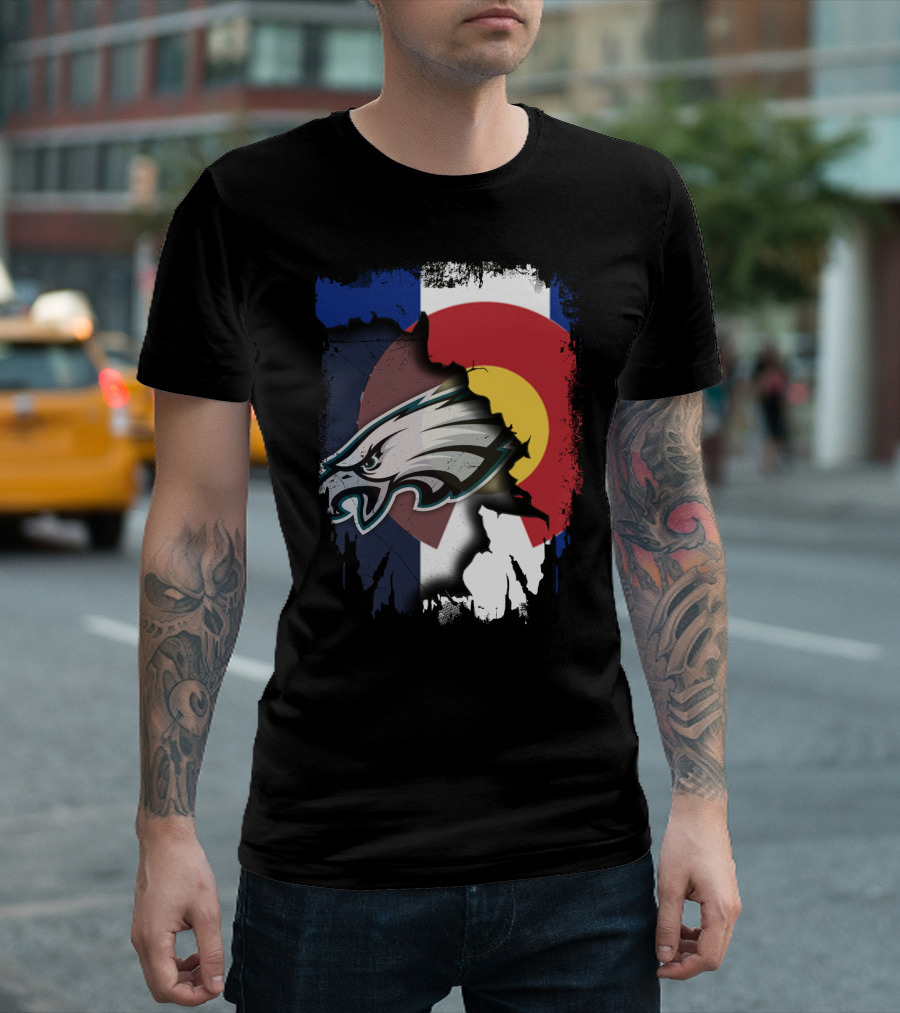 Colorado Flag with Philadelphia Eagles Head Emblem T-Shirt