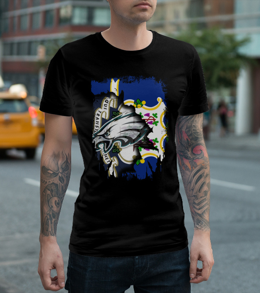 Connecticut with Eagles Qui Transtulit Sustinet Flag T-Shirt