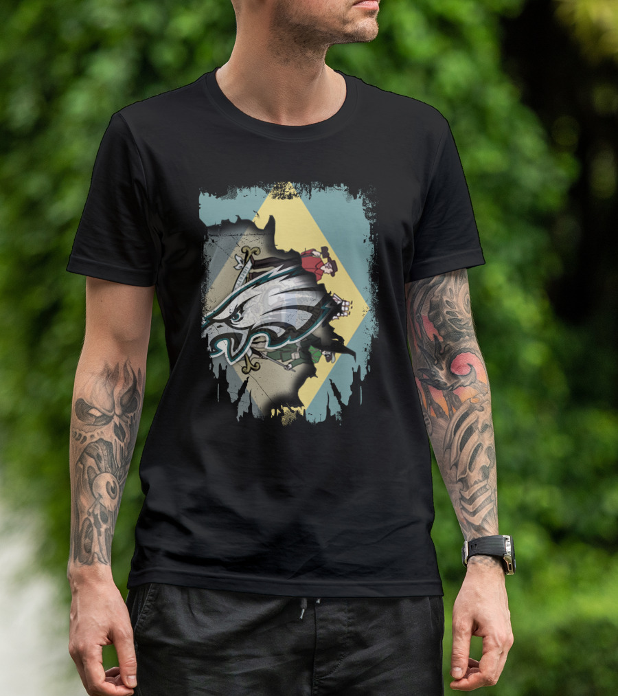 Delaware Flag With Philadelphia Eagles Logo Fusion T-Shirt