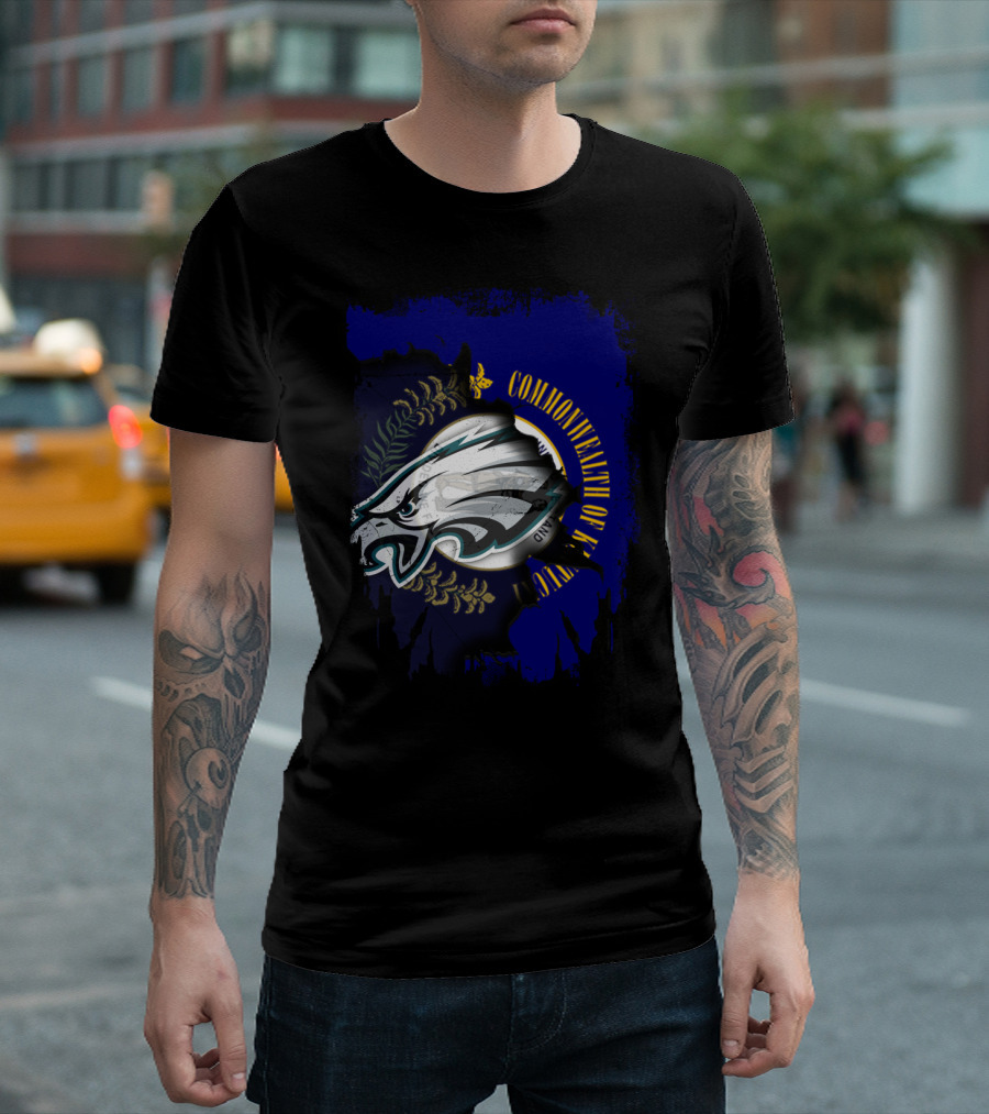 Commonwealth Of Kentucky With Eagles Logo Fusion T-Shirt