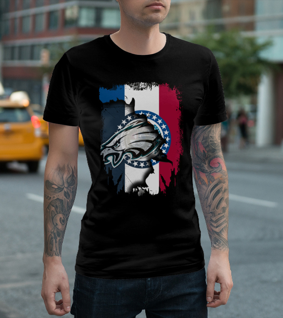 Missouri State Flag Background with Eagles NFL Team T-Shirt