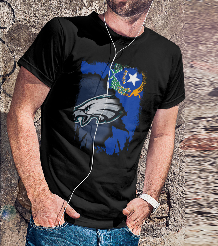 Nevada State Flag With Philadelphia Eagles Logo Together T-Shirt