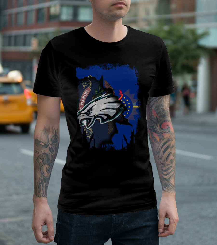 North Dakota Eagles Emblem With State Flag Background T-Shirt
