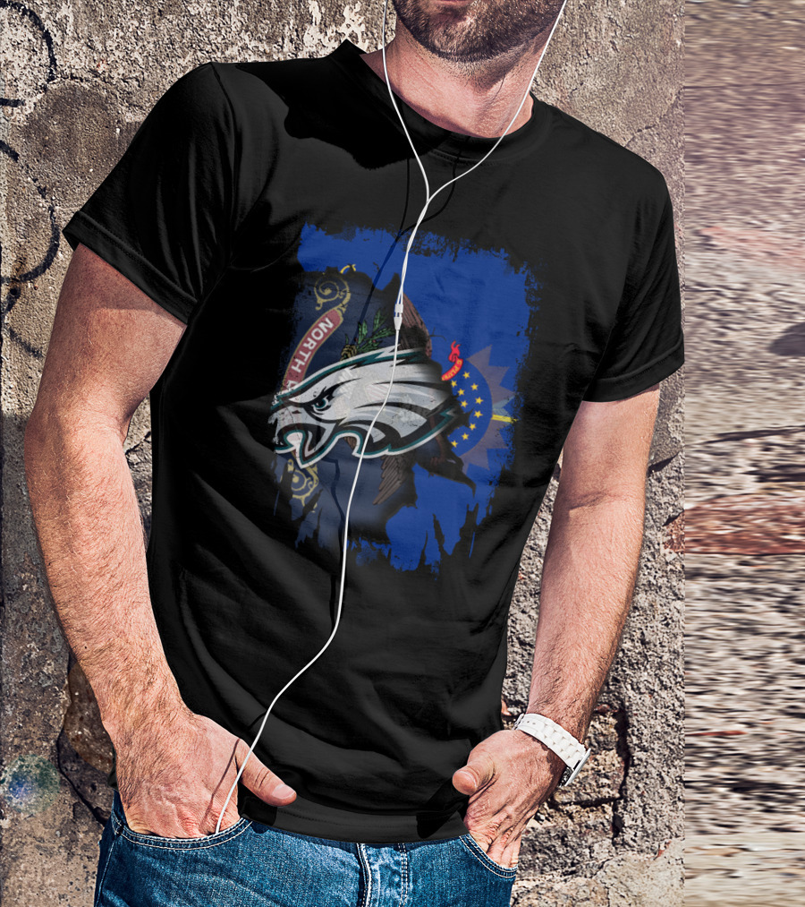 North Dakota Eagles Emblem With State Flag Background T-Shirt