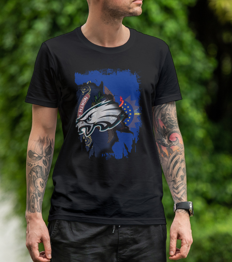 North Dakota Eagles Emblem With State Flag Background T-Shirt