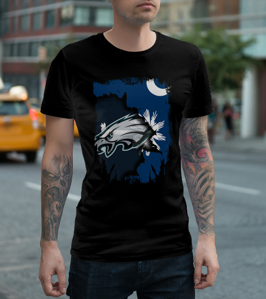 Together South Carolina with Philadelphia Eagles and Palmetto Crescent Moon T-Shirt