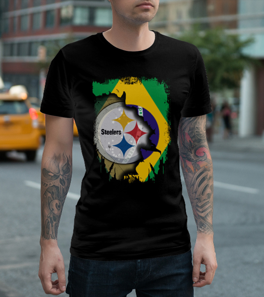 Together Brazil Steelers Flag And Logo Fusion T-Shirt