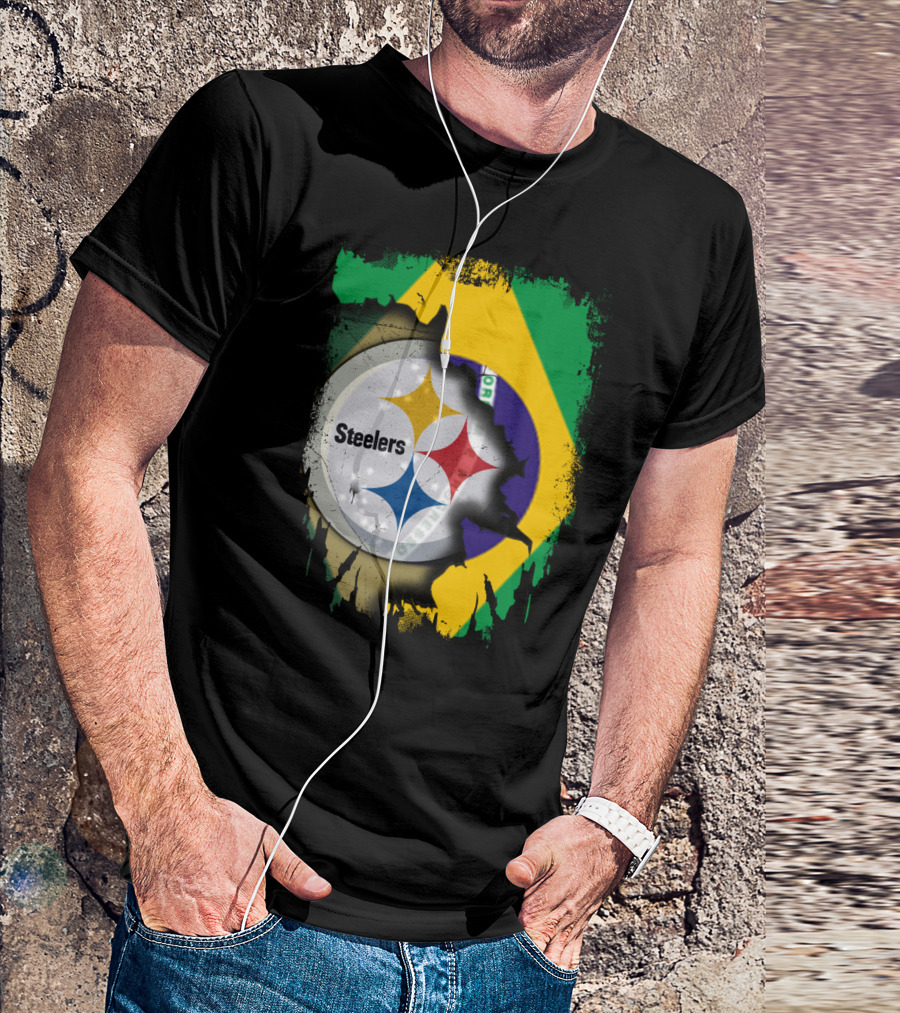Together Brazil Steelers Flag And Logo Fusion T-Shirt