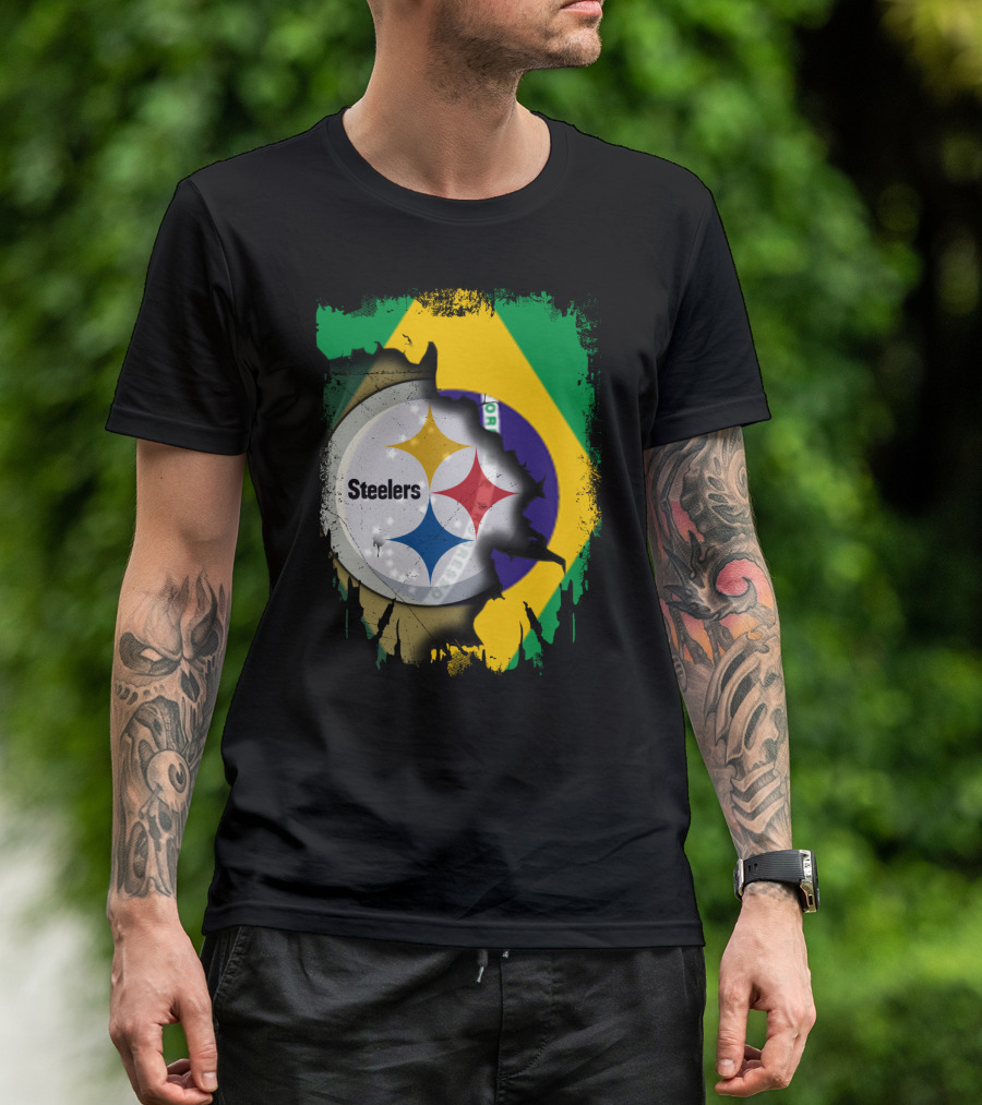 Together Brazil Steelers Flag And Logo Fusion T-Shirt