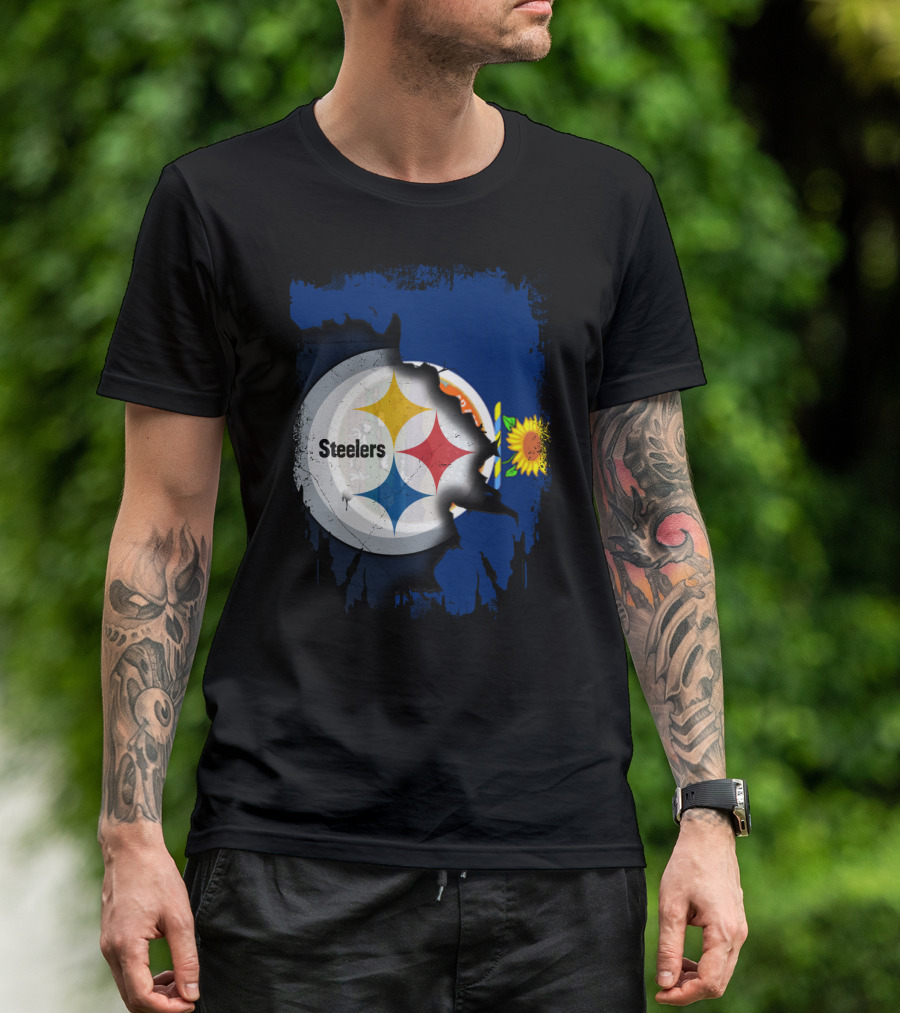 Steelers Logo With Kansas State Flag And Sunflower T-Shirt