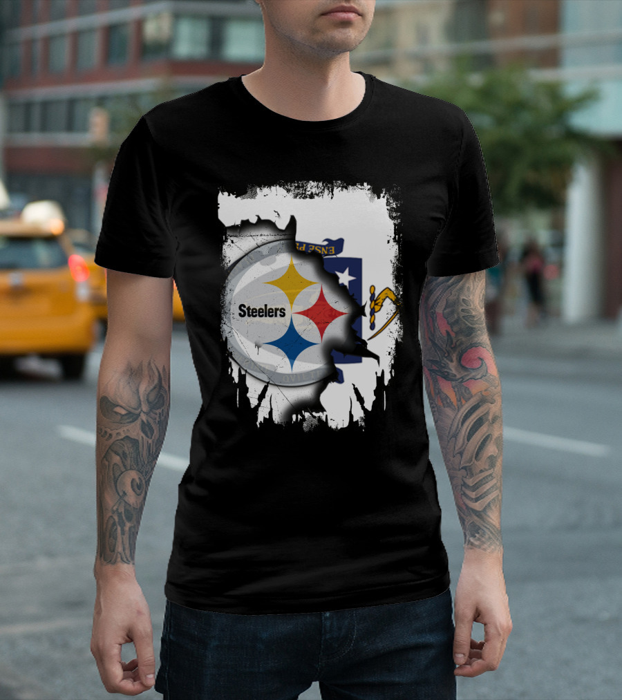 Together Massachusetts With Steelers Emblem on State Flag Background T-Shirt