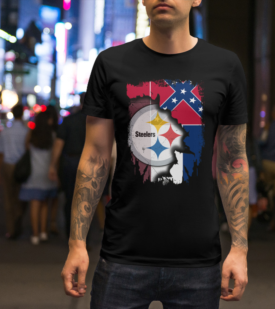 Together Mississippi With Steelers Logo And Confederate Flag T-Shirt