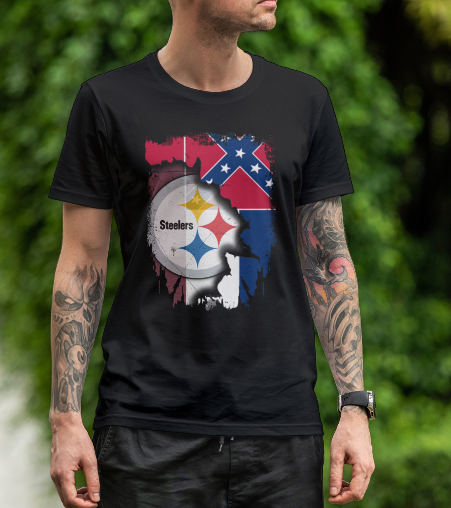 Together Mississippi With Steelers Logo And Confederate Flag T-Shirt