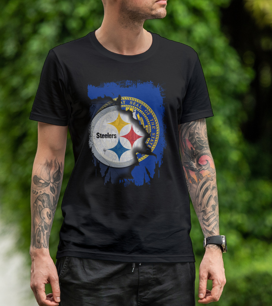 Nebraska State Seal With Steelers Logo Integration T-Shirt