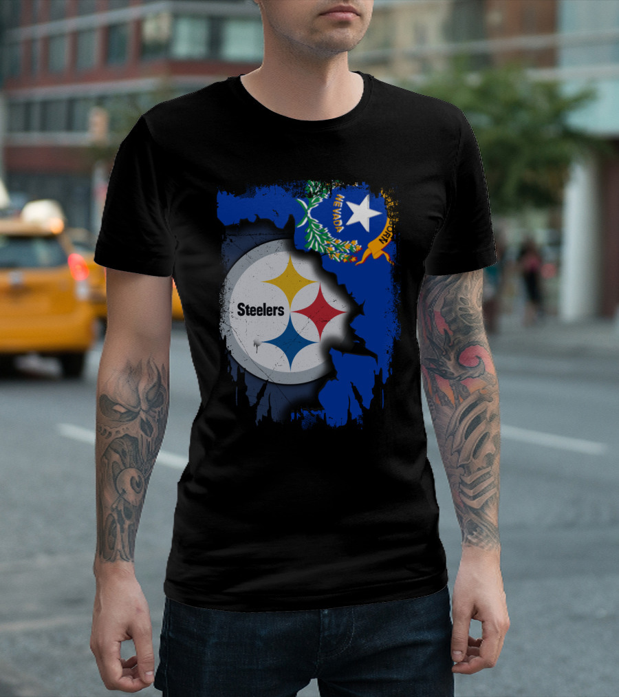 Nevada Steelers Fan Collaboration with State Flag Elements T-Shirt