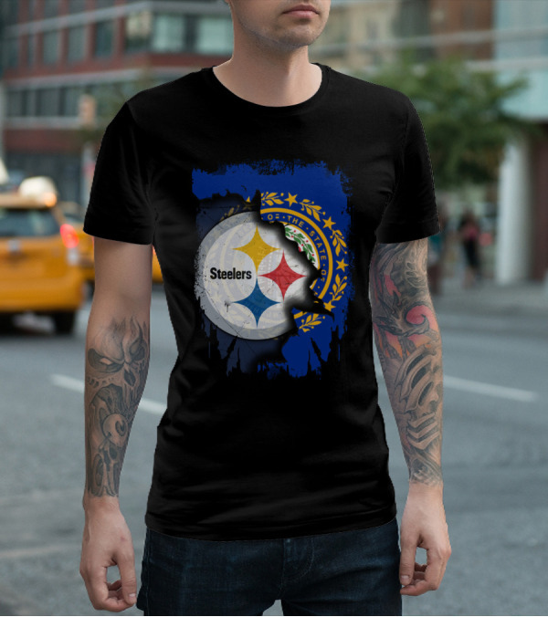 New Hampshire And Pittsburgh Steelers Emblem Fusion T-Shirt