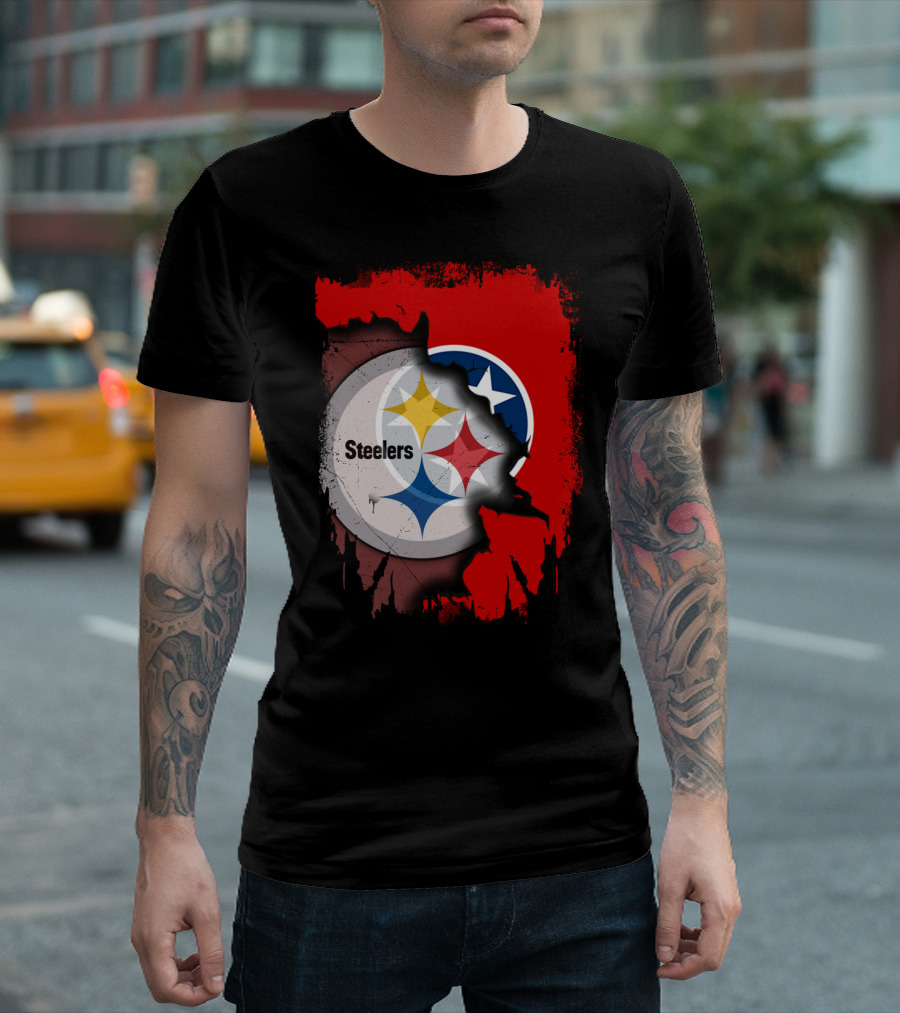 Tennessee and Steelers Fusion with Flag T-Shirt