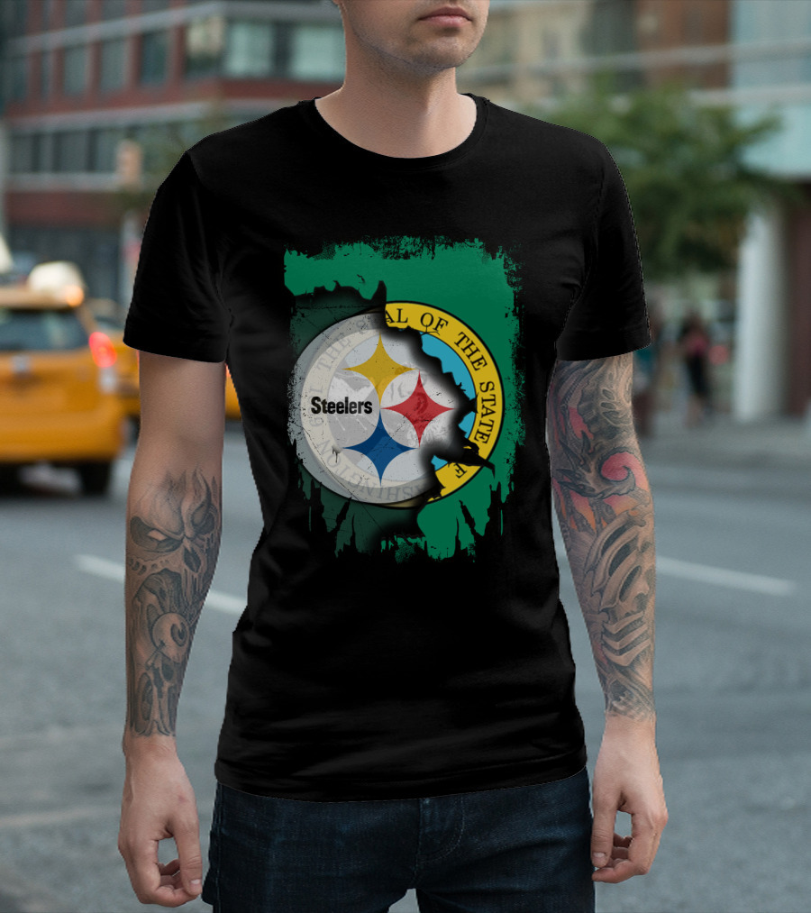 Washington State Meets Steelers Football Emblem T-Shirt