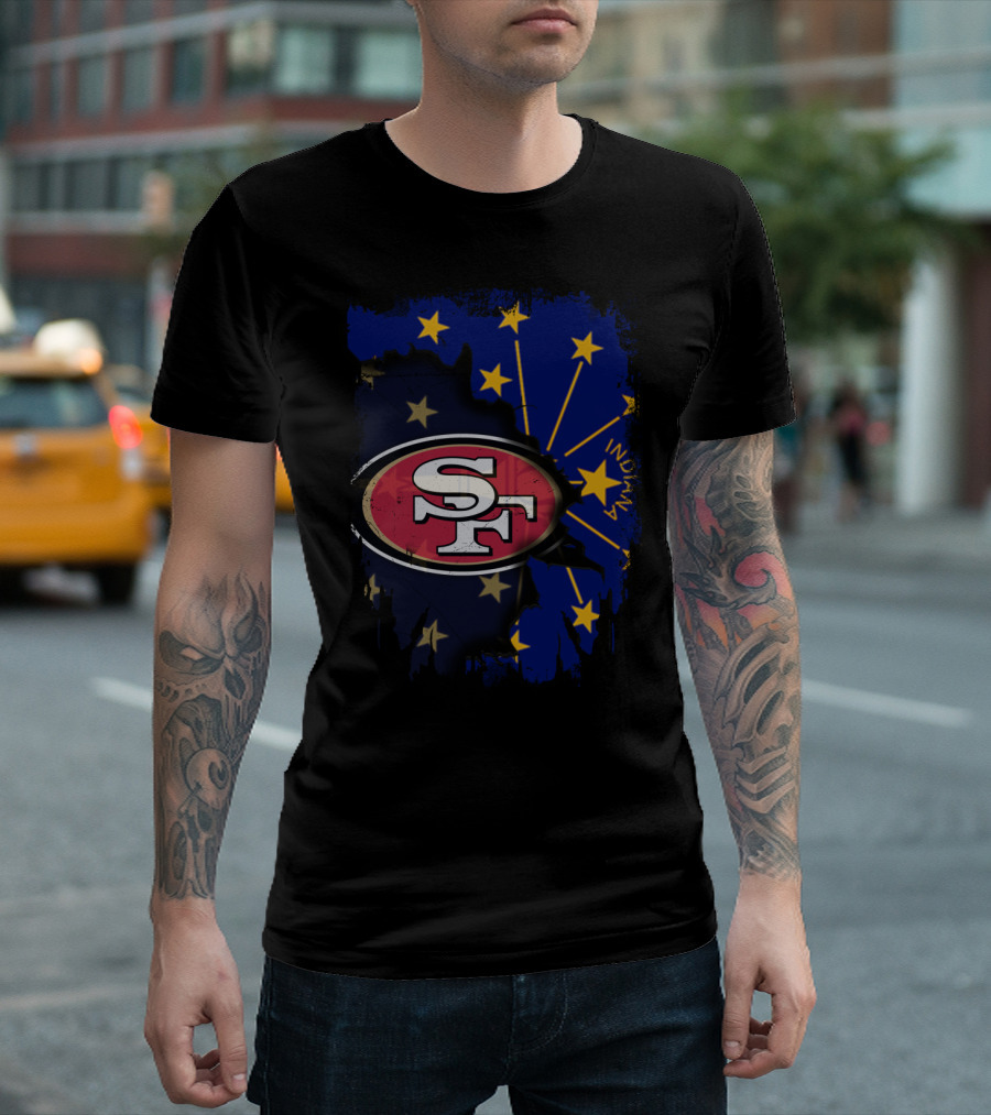 Indiana And San Francisco 49ers United With Indiana Flag Stars T-Shirt