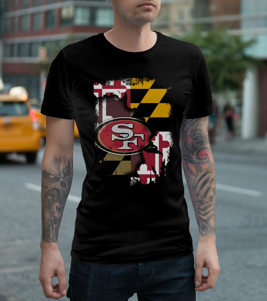 Maryland Flag with San Francisco 49ers Logo Together T-Shirt