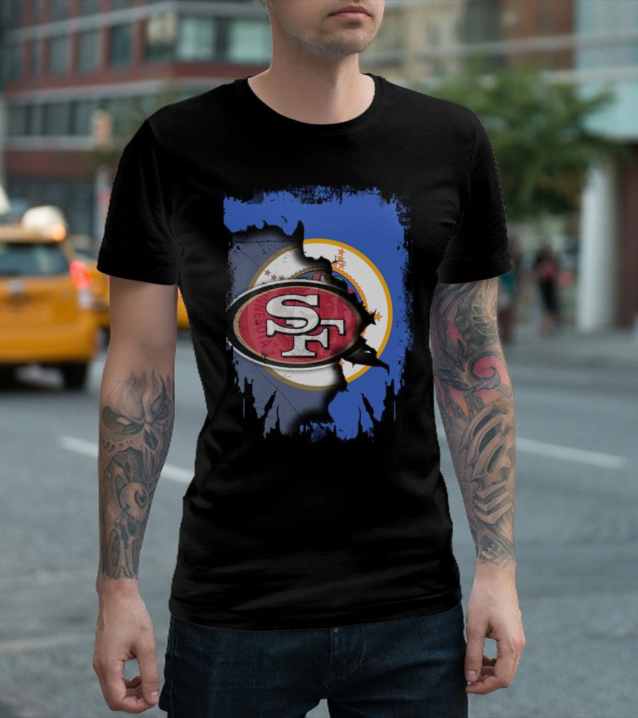 Minnesota State Flag With San Francisco 49ers Logo Overlay T-Shirt