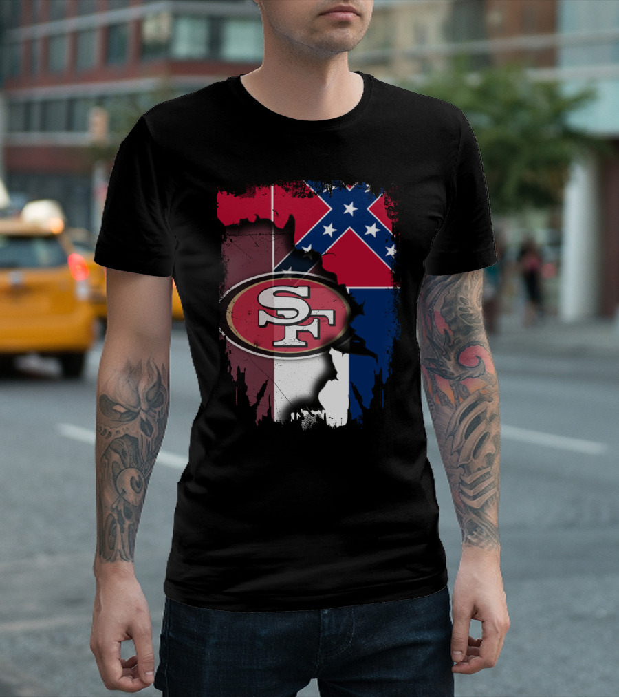 San Francisco 49ers Logo with Mississippi Flag Background T-Shirt