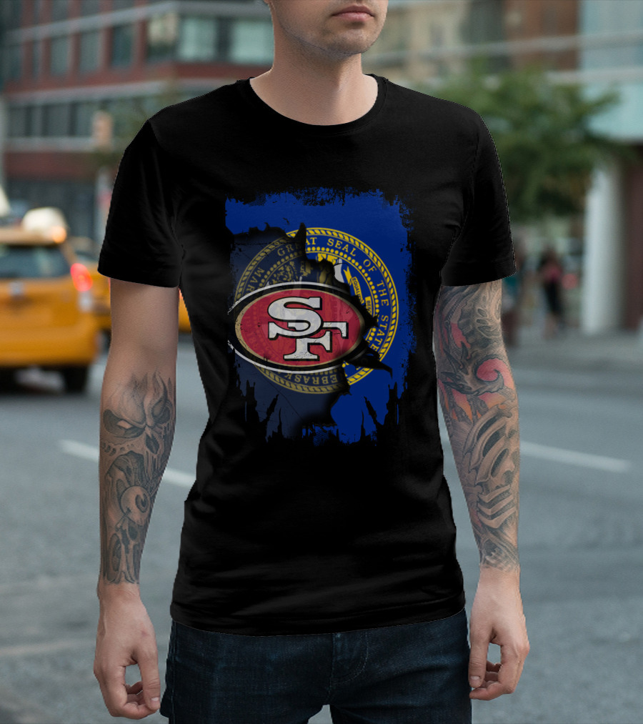 Nebraska Seal With San Francisco 49ers Logo Fusion T-Shirt