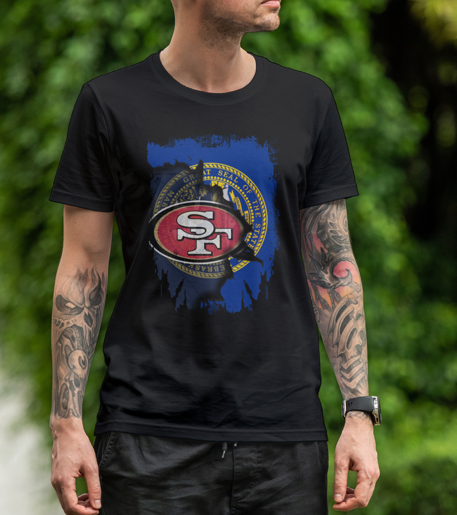 Nebraska Seal With San Francisco 49ers Logo Fusion T-Shirt