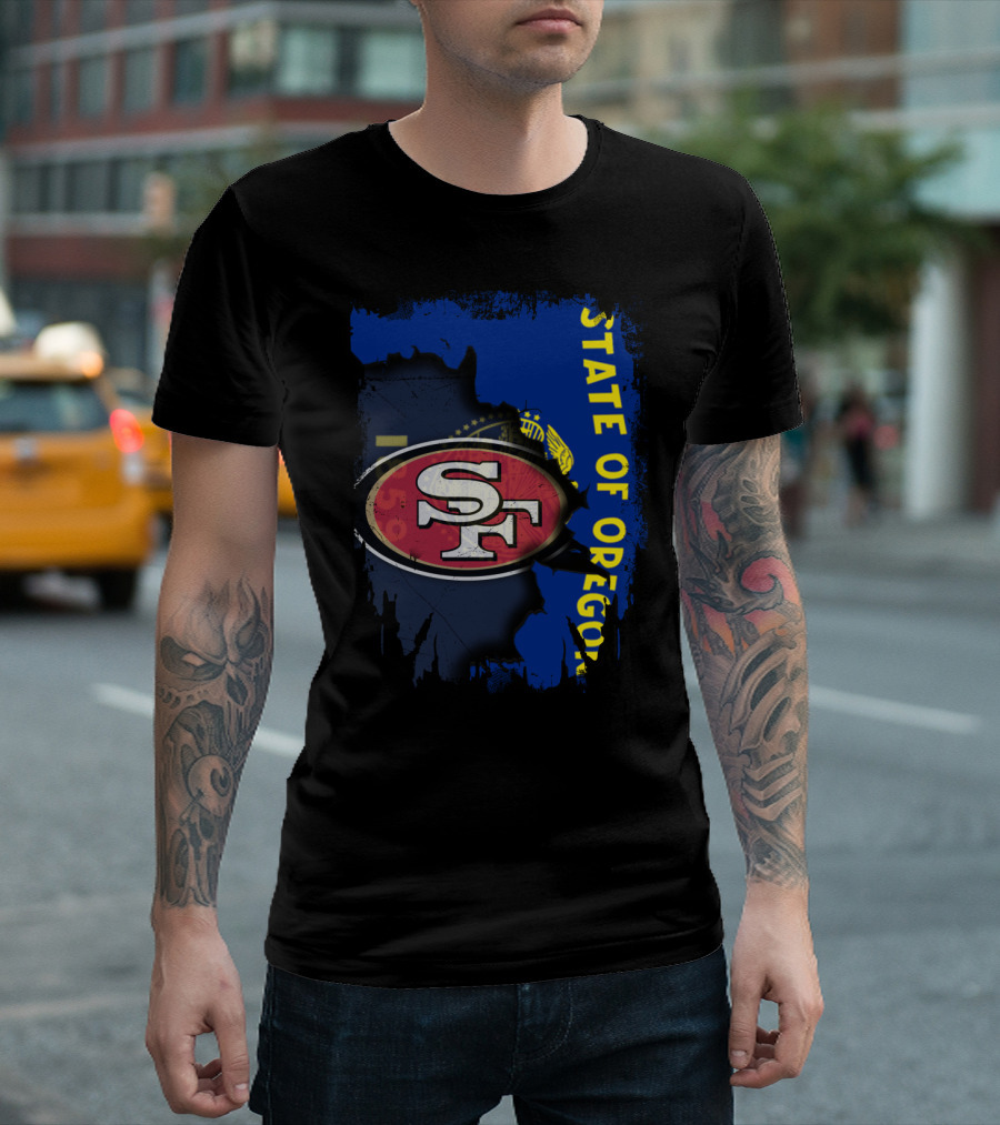 State of Oregon with 49ers SF Logo Overlay T-Shirt