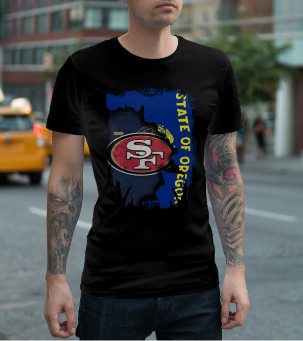 State Of Oregon With 49ers SF Logo Overlay T-Shirt