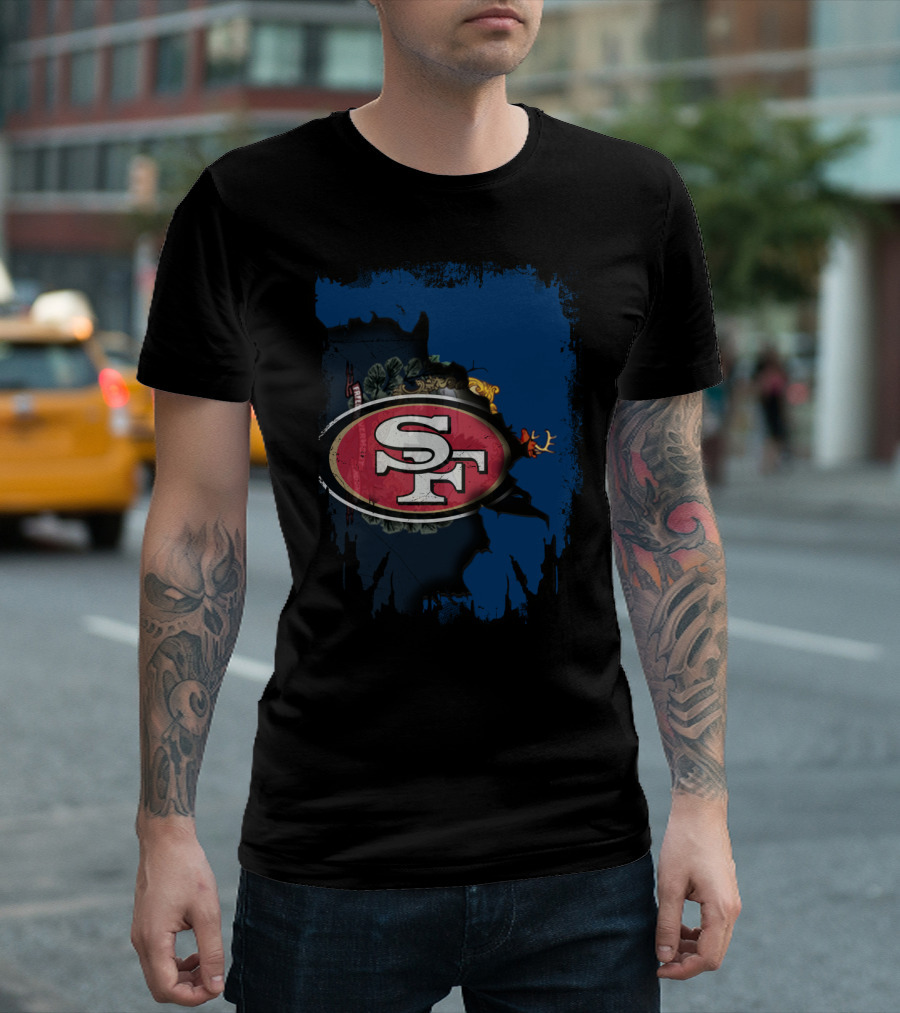SF 49ers Emblem Overlaying Vermont T-Shirt