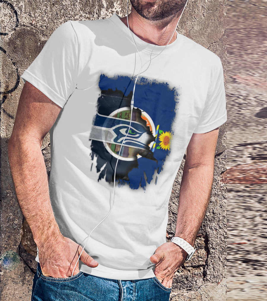 Kansas With Seahawks Heart And Sunflower Emblem T-Shirt