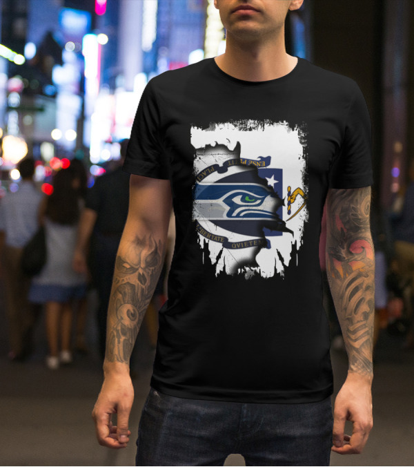 Massachusetts And Seahawks Ripped Blend T-Shirt