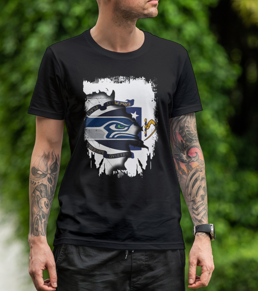 Massachusetts And Seahawks Ripped Blend T-Shirt